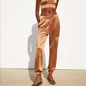 Zara Satin Cargo Jogger Pants
